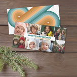8 Photo Collage - Merry Christmas Retro Stripes Holiday Card<br><div class="desc">Add 8 photos to this fun photo greeting and a desert coloured stripe pattern on the back.</div>