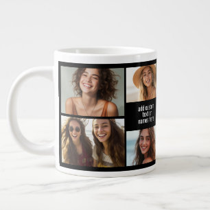 8 Photo Collage Minimalist - Black and White Grid Large Coffee Mug