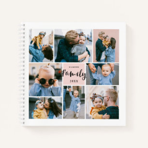 8 Photo Collage Modern Family Personalised Blush Notebook