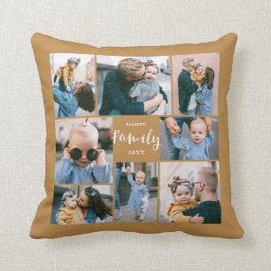 8 Photo Collage Modern Family Personalised   Gold Cushion