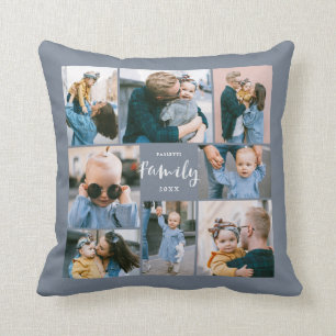 8 Photo Collage Modern Family Personalised   Slate Cushion