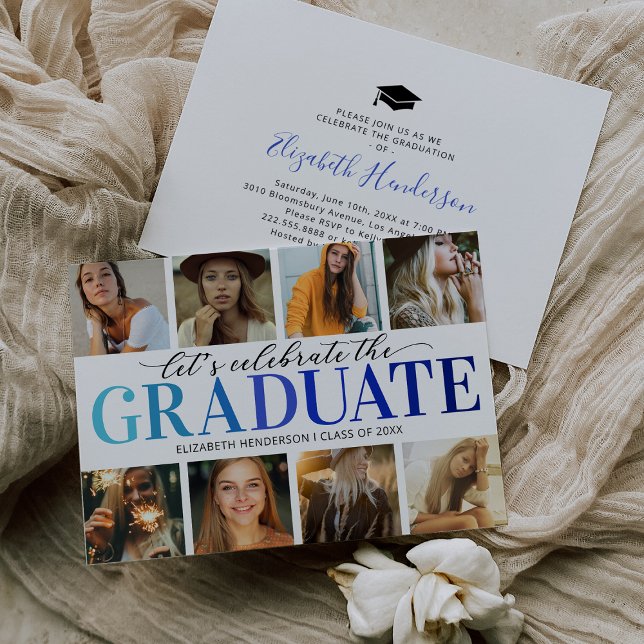 8 Photo Collage Modern Graduation Party Invitation (Creator Uploaded)