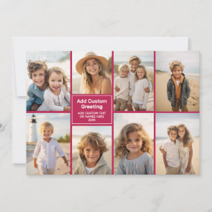 8 Photo Collage Modern Grid - Cranberry Red  Holiday Card