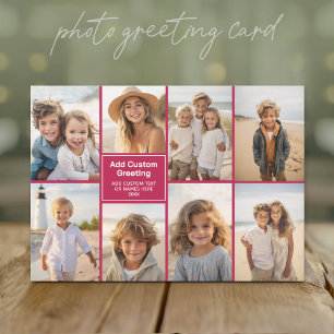 8 Photo Collage Modern Grid - Cranberry Red Holiday Card