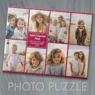 8 Photo Collage Modern Grid - Cranberry Red Jigsaw Puzzle