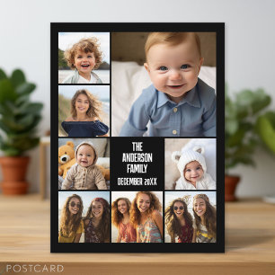 8 Photo Collage - Modern Grid with Text Postcard