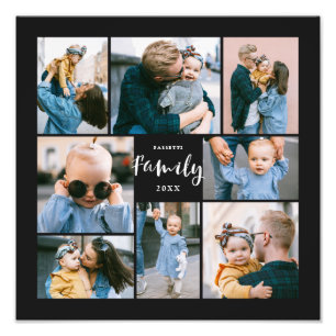 8 Photo Collage Modern Stylish Family Black Print