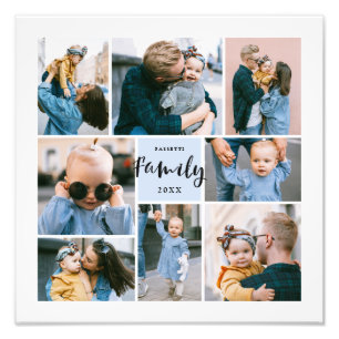 8 Photo Collage Modern Stylish Family    Blue