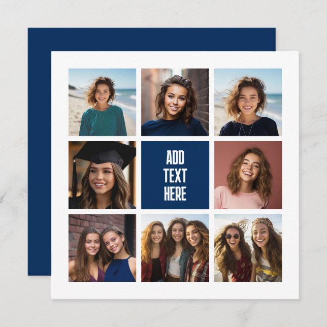 8 Photo Collage Navy Monogram - Thank You Card (Front/Back)