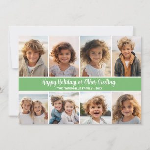 8 Photo Collage on Matcha Green with White Script Holiday Card