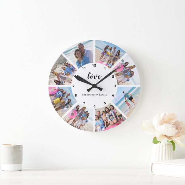 8 Photo Collage Personalised Large Clock (Home)
