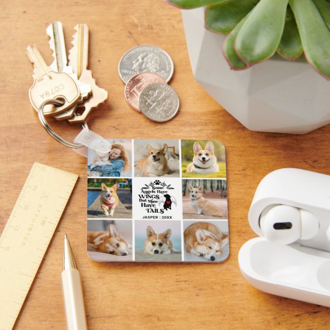 8 Photo Collage Pet Dog Loss Remembrance Key Ring (Desk)