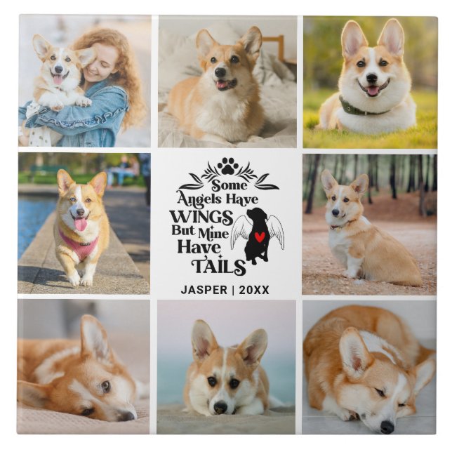8 Photo Collage Pet Dog Loss Remembrance Tile (Front)