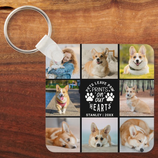 8 Photo Collage Pet Memorial Remembrance   Key Ring (Front)