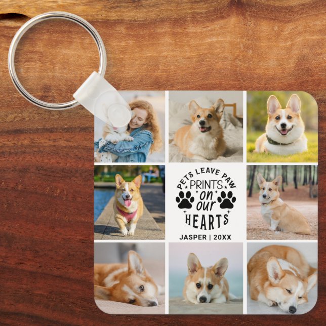 8 Photo Collage Pet Memorial Remembrance  Key Ring (Front)