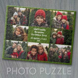 8 Photo Collage - Simple Grid - Olive Green Jigsaw Puzzle