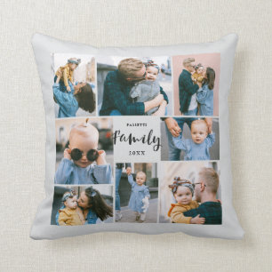 8 Photo Collage Stylish Modern Family   Grey Cushion