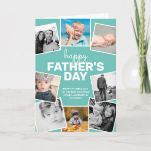 8 Photo Collage Teal Happy Father's Day Card