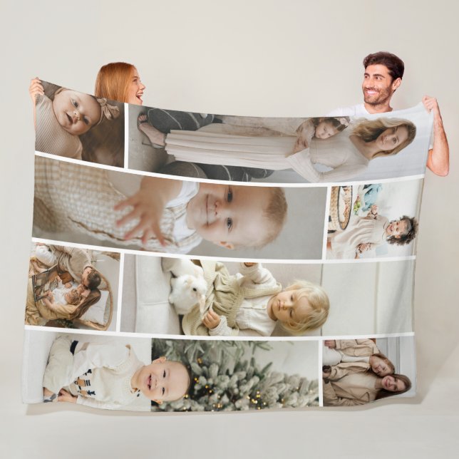 8 Photo collage template personalised Fleece Blanket (In Situ)