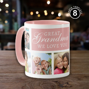 8 Photo Collage We Love You Great Grandma Pink Mug