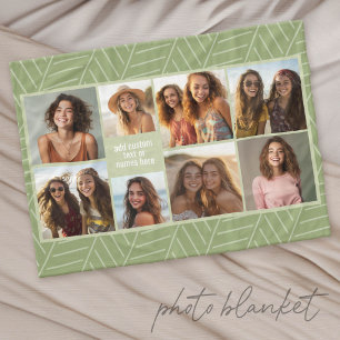 8 Photo Collage - with green pattern Fleece Blanket