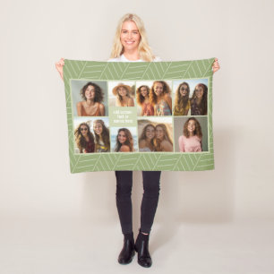 8 Photo Collage - with green pattern Fleece Blanket