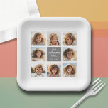 8 Photo Collage with Grey Centre Text Area Paper Plate<br><div class="desc">You can use any photos for this design. Use 8 square photos to create a unique and personal party favour. For best results,  use photos that have been cropped into squares. If you need to adjust the pictures,  click on the customise tool to make changes.</div>