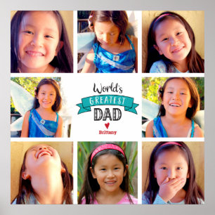 8 Photo Collage World’s Greatest Dad Teal Modern Poster