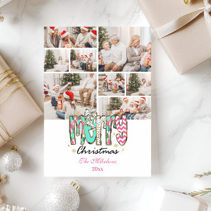 8 Photo Colorful Retro Merry Christmas Holiday Card