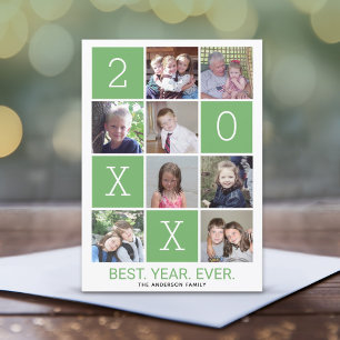 8 Photo Colour Block Best Year Ever HNY green Holiday Card
