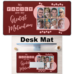 8 photo family motivation burgundy pink desk mat