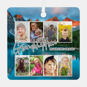 8 Photo "Grandchildren Make Life Grand" Metal Tree Decoration