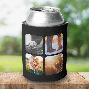 8 Photo Grid Template Double Sided Black Can Cooler