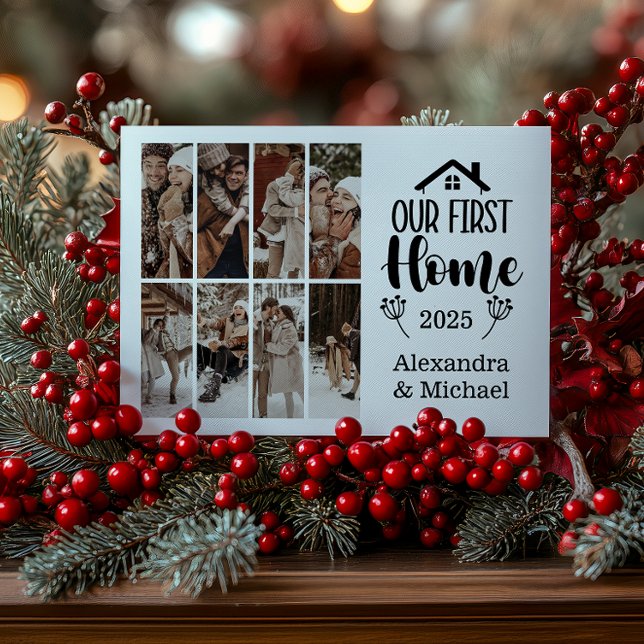 8 Photo Minimialist Christmas Our First Home Holiday Card (Creator Uploaded)