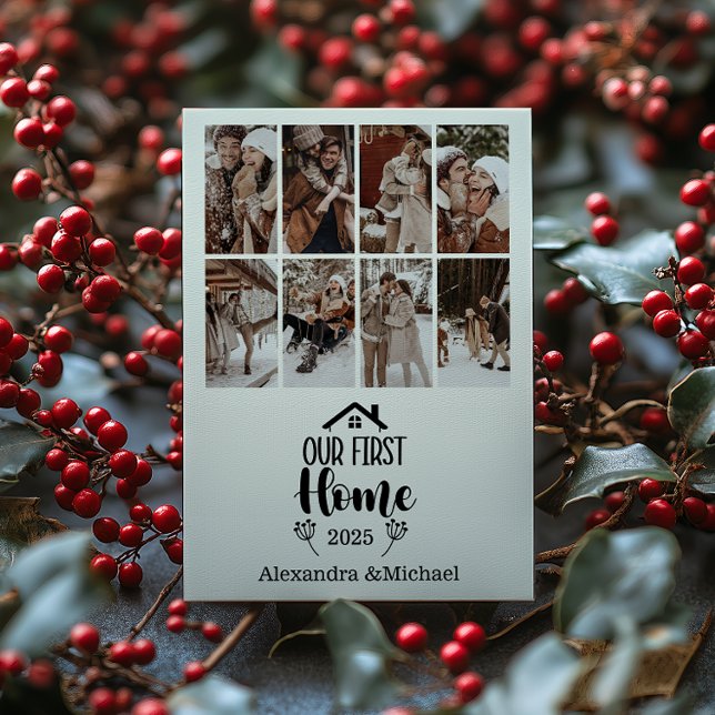 8 Photo Minimialist Christmas Our First Home Holiday Card (Creator Uploaded)
