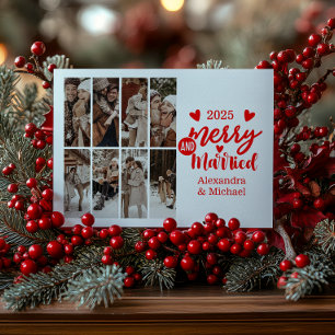 8 Photo Minimialist Merry and Married Holiday Card
