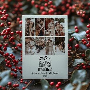 8 Photo Minimialist Our First Christmas Married Holiday Card