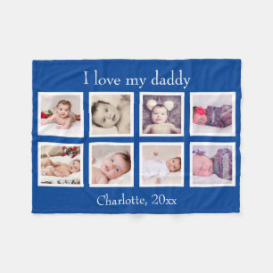 8 Photo Personalised Custom Text (Blue) Fleece Blanket