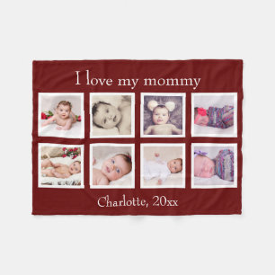 8 Photo Personalised Custom Text (Burgundy) Fleece Blanket
