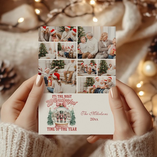 8 Photo Pink  Nutcracker Christmas Wonderland Glob Holiday Card (Creator Uploaded)