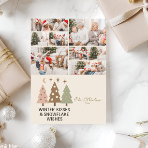 8 Photo Retro Winter Kisses & Snowflake Wishes Holiday Card