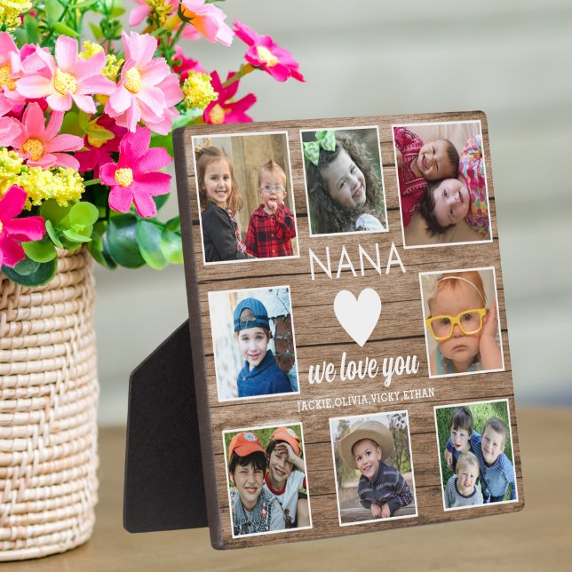 8 Photo Rustic Barn Wood Love You Nana Grandkids   Plaque (Creator Uploaded)
