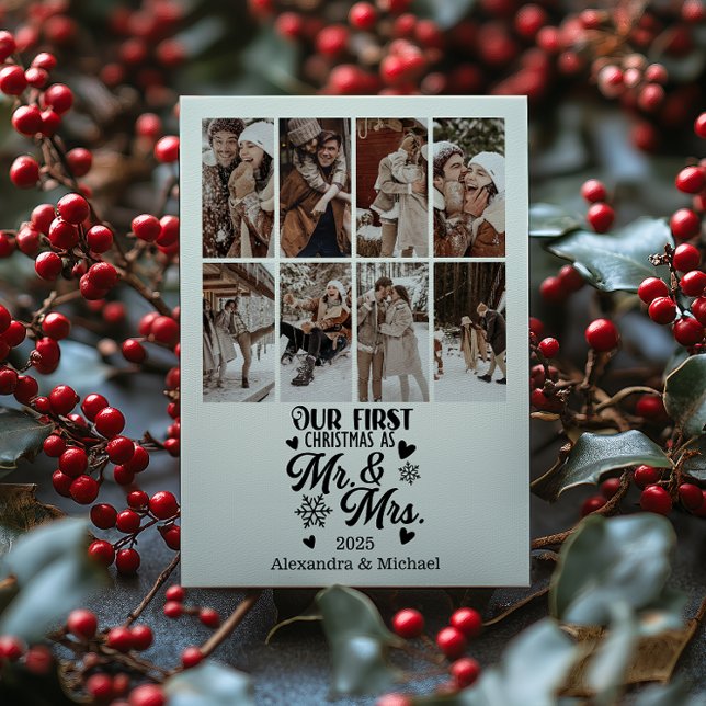 8 Photo Snowflakes Christmas Mr and Mrs  Holiday Card (Creator Uploaded)