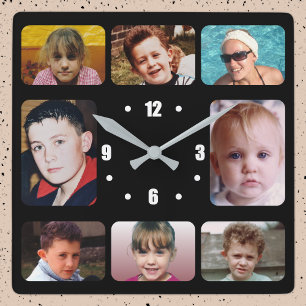 8 photo white black square wall clock