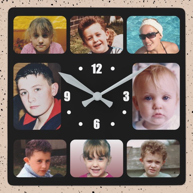 8 photo white black square wall clock (Creator Uploaded)