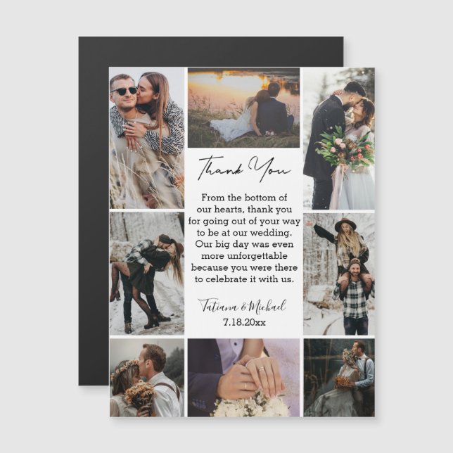  8 photos collage modern thank you wedding magnet (Front/Back)