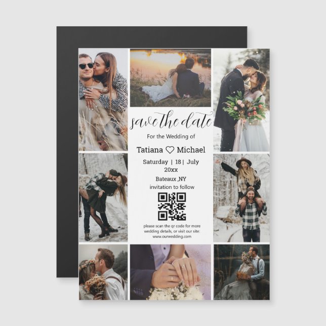 8 photos collage qr code save the date magnet  (Front/Back)