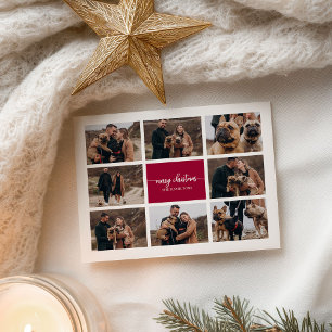 8 Photos Collage Stylish Script Merry Christmas Postcard