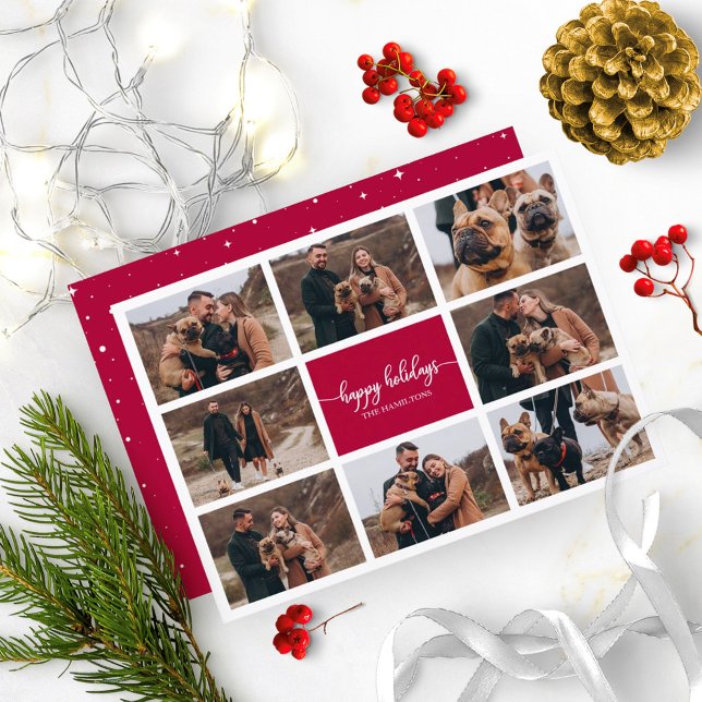 8 Photos Happy Holidays Modern Collage Christmas Invitation (Creator Uploaded)