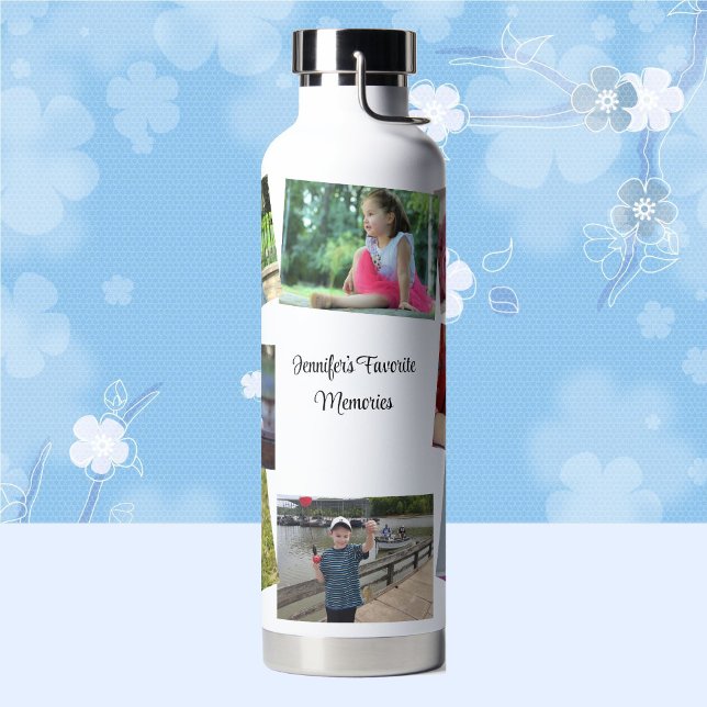 8 Photos Personalise Text Favourite Family Memorie Water Bottle (Creator Uploaded)